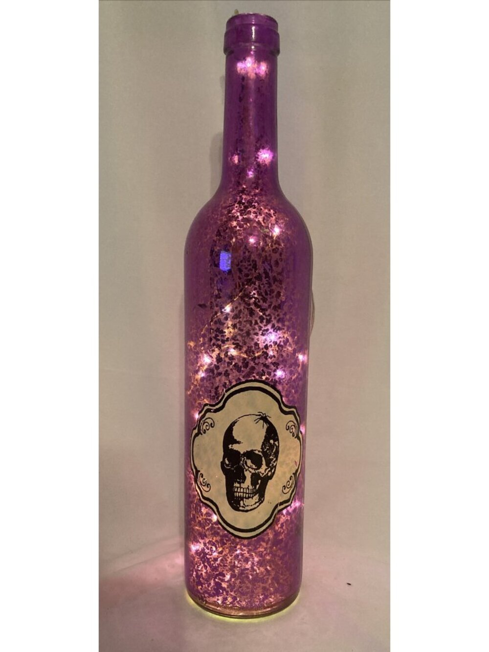 Halloween Skull Bottle Purple Glitter LED String Lights Spooky Decor Tested